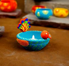 Handmade Washable Bird Terracotta T-Light Holder